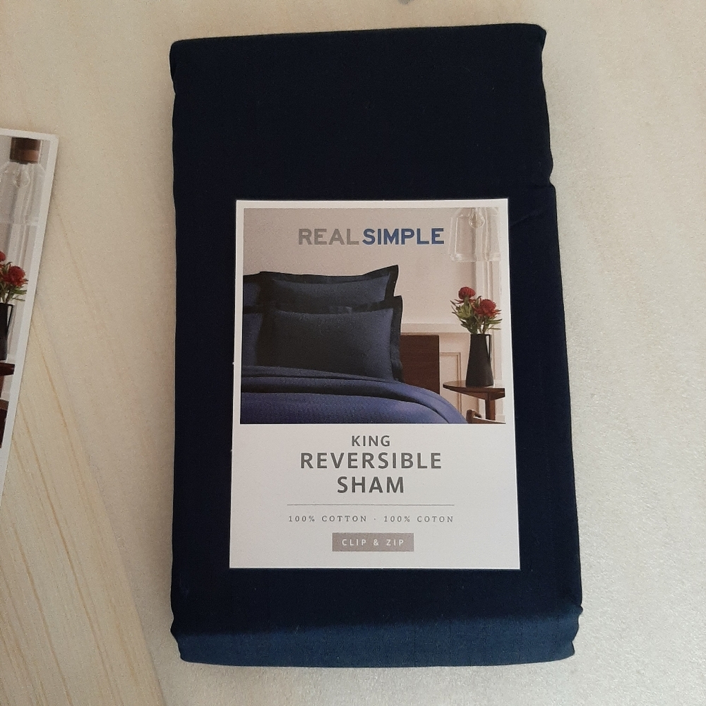 Real Simple King Reversible Cotton Sham Navy blue